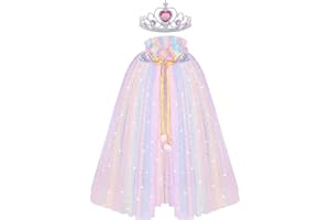 ACWOO Prinzessin Umhang Kinder Mädchen, ELSA Prinzessin Kostüm mit Krone, Halloween Kostüm Umhang Kinder, Prinzessin Cape für Karneval Cosplay Party (merfabig, M)