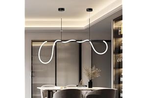 SITAFU Lámpara de araña LED en forma de onda, Elegancia moderna, Lámpara colgante LED en espiral, Lámpara colgante de techo ajustable moderna, Negro, 47.2 pulgadas, Iluminación de isla de cocina