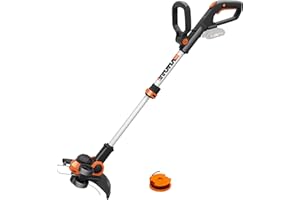 WORX WG163E.9 Desbrozadora a batería 20V, Hilo automático, Ruedas para bordear, Cabezal Giratorio 90º para Zonas Bajas, Ajuste ergonómico, para Jardines pequeños y Mediano, sin batería ni Cargador