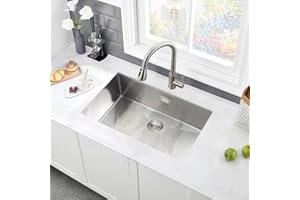 Stainless Steel Kitchen Sink, 70X40CM, BoomHoze Undermount Single Bowl Outdoor Campervan Sink with Silencer Pad, Drainer Fittings, Drop in Flushmount or Topmount Installation, Brushed