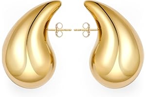 J.FÉE Chunky 18k Ohrringe Dupes, Hypoallergene Waterdrop Earrings Damen Ohrringe Creolen Vergoldete Ohrringe Creolen Gold Ohrringe Silber Modeschmuck für Frauen Mädchen Geschenke für Frauen