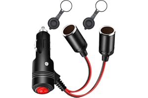 GTIWUNG 1 sztuka 1 do 2 gniazda zapalniczki samochodowej z przełącznikiem 12 V/24 V, rozdzielacz zapalniczki samochodowej do samochodu, motocykla, rozdzielacza, trójdrożne gniazdo rozdzielacza