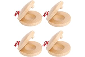 KOAVAE 4 Pack Castanets for Kids, Wooden Castanets Baby Musical Wooden Instruments Wooden Finger Castanets Wood Clappers Percussion Instruments for Toddlers Children Adults