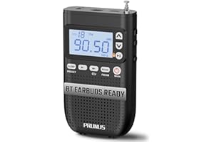 PRUNUS J-618 Portable Radio AM FM, Support Bluetooth Headphones Connection, Small Digital Radio with 2000mah Rechargeable Battery, Manual Preset/TF Card/Headphone Jack/Sleep Timer