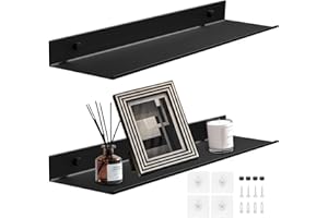 Bailtouk Lot de 2 Etagere Murale sans Percage, Étagères Murales en Aluminium, Etagere sans Percer Etagere Douche pour Salon, Chambre, Salle de Bain, Cuisine (Noir, 40CM