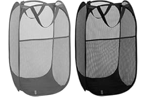 POSHIGE 2 Pack Pop Up Collapsible Laundry Baskets, Foldable Mesh Popup Laundry Hamper with Reinforced Carry Handles, Folding Pop-Up Clothes Hampers are Great for Kids Room, College Dorm or Travel (Black+Grey)