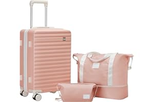 Joyway Valise Cabine 55x35x25, Bagage Cabine en ABS Valise Rigide 4 roulettes Valise de Voyage avec Serrure TSA，Valise Ultra-légère avec Sac à Main et Trousse de Mmaquillage