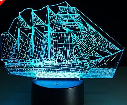 SMILE QUEEN 3D Colorful Night Light Sailboat Fashion Birthday Party Atmosphere Lamp Remote Control Lamp