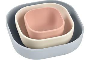 Béaba, Lot de 3 Bols Silicone Gigogne, Set Repas Bebe, Set Vaisselle Silicone Enfant, Emboitables, Evolutif, Ergonomique, Matière Silicone Saine, Durable (Velvet grey/Cotton/Dusty rose)