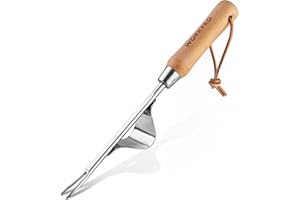 WORKPRO Désherbeur Manuel en Acier Inoxydable, Extracteur de Racines à Double Dent avec Base à Levier, Outil de Jardin pour Enlever les Mauvaises Herbes - 1