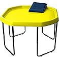 Children's Large Plastic Sand & Water Mixing Play Tray - YELLOW - 100cm x 100cm with 3 Tier Height Adjustable Stand and Protective Cover Sheet.