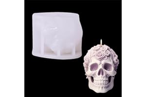 JS MOLD Moule à bougie en silicone 3D en forme de tête de mort - En résine époxy - Pour Halloween - Pour béton, plâtre, bougies à couler (02#)