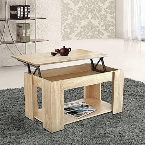 UKHOMEGARDEN Lift up Top Coffee Table with Built-in Shelf and Hidden Storage Modern Living Room Furniture