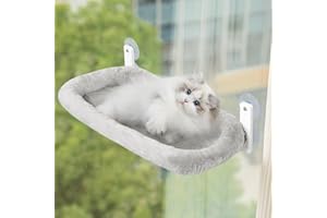 KoolYouth Katzen fensterliege mit starken Saugnäpfen 60x30 cm, Klappbare Fensterliege für Katzen, bis 18 kg belastbar, abnehmbare Katzenhängematte für Glasfenster und Fensterbank, Grau