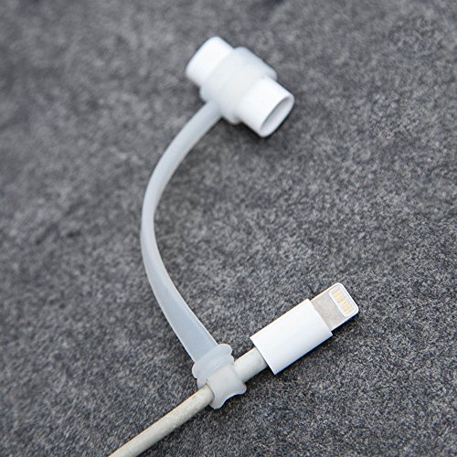 Jisoncase [4-teilig] Apple Pencil und Lightning-Adapter Hülle/ Halter, Herunterrollen zu vermeiden, Halterungen für USB Kabel Ladekabel Datenkabel Adapter, 9.7 12.9 Zoll iPad Pro Pen Kappe Apple Stift Pencilschutz Stiftehalter , praktische applepen Zubehör, Silikon, lichtdurchlässig/ weiß(Fluoreszenz) JS-APL-03P02 - 5