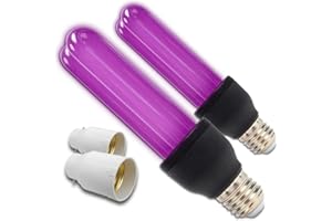 beamz UV Black Light Bulbs with Adaptors Pair 25W Energy Saving Edison E27 and Bayonet Fitting for Halloween DJ Disco Parties Glow Effect UV Bulb Lighting Set