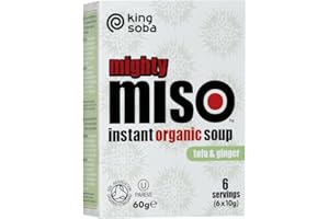 King Soba - Sopa de Miso con Tofu y Jengibre - Producto Natural - Fuente de Proteínas y Minerales - Regula los Niveles de Azúcar en Sangre - Apta para Veganos - Sin Gluten - 60 g