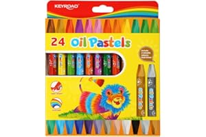 Ceras de Colores Blandas para Niños - Caja de 24 - Forma Hexagonal - Colores Brillantes - Resistentes y Fácil Afilado - Ideal para Dibujar - Material Escolar - Keyroad