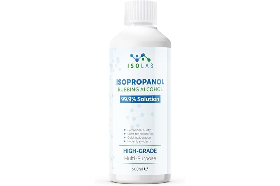 IsoLAB - Isopropanol Rubbing Alcohol - 99.9% Pure Isopropyl Alcohol, Multi-Purpose Cleaner, Degreaser & Solvent - 500ml