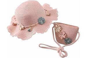 REYOK Chapeau De Paille Enfant Chapeau De Paille Et Sac Set,Petit Sac Chapeau De Soleil d'Été,Filles Chapeau De Paille à Volants pour Enfant Le Tourisme Vacances Plage