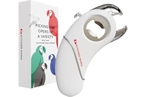 Kitchen Mama Epic One Apribottiglie Multifunzione - Apre Bottiglie con Tappi a Vite, Tappi a Corona, Lattine, Linguette, Barattoli - Ergonomico, Adatto a Mani con Artrite (bianco)