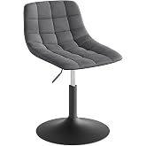 WOLTU Dressing Table Stool with Backrest, Velvet, Dark Grey | Height Adjustable 60.5-72 cm, with Footrest and Metal Base, for