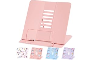 WuGU Buchständer Metall, verstellbarer Faltbarer Buchständer kinder, Multifunktionales Metall-Lesegestell für Halten von Redeentwürfen, Lehrbüchern, iPads, Rezepten(Rosa)