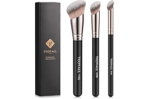 TEOYALL Foundation Kontur Conceal Pinsel Set, 3PCS Angewinkelte Synthetische Kabuki Pinsel zum Mischen, Festlegen und Auftragen von flüssigen, Cremes und Puder-Kosmetika