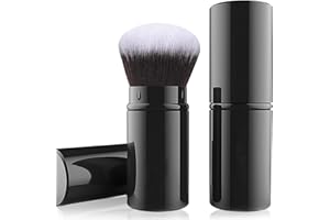 Falliny einziehbarer Kabuki-Make-up-Pinsel, Reisepuderpinsel für Rouge, Bronzer, zum Polieren, makellose Puderkosmetik, tragbarer Gesichts-Rougepinsel mit Abdeckung
