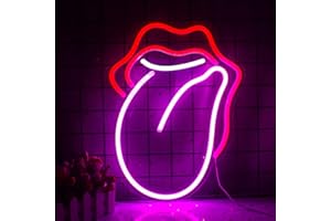 Wanxing Insegna al neon con labbra rosse a forma di lingua, 31 x 40 cm, silicone e acrilico, decorativa per camera da letto, sala giochi, bar, festa, regalo