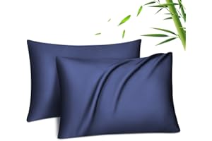 ‎FITTIA Fittia 2er-Set Lyocell Bambus Kissenbezug Bambusfaser Kopfkissenbezug Kissenhülle Seidig weichkühlend atmungsaktiv mit verdecktem Reißverschluss, Marineblau, 40x80cm