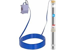 hillvert HT-ROBSON-SP1100-101 Brunnenpumpe 6.000 l/h 1.100 W 101 m Sandgehalt max. 25% Garten Tiefbrunnenpumpe Unterwasserpumpe, Silber, Blau, Gold, Weiß