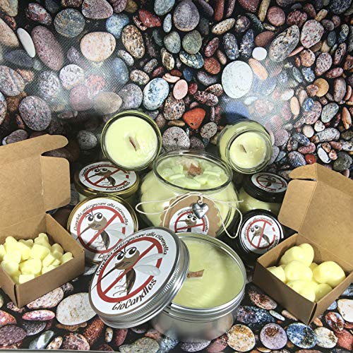 Kit completo antizanzare alla citronella in cera di soia e olio essenziale con stoppino in legno allontana zanzare insetti in casa e in giardino candele di varie misure e tart per bruciaessenze