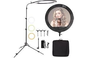 GSKAIWEN Luce ad anello da 63,5 cm con supporto per luce retrattile, tubo morbido e supporto per telefono, 80 W, 3000 K-6600 K, luce LED bicolore dimmerabile per trucco, selfie, vlog, video YouTube,