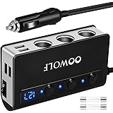OOWOLF QC 3.0 Zigarettenanzünder USB, 180W 12V/24V Zigarettenanzünder Verteiler USB, 3 DC Steckdose Splitter 4 USB Anschlüsse