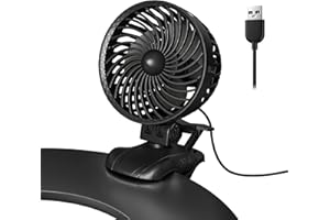 OUILA Clip-On USB Fan - Quiet 5V/1A Mini Cooling With Stepless Speed Regulation, 360° Rotation for Office, Home, Stroller, Car, Camping, Travel