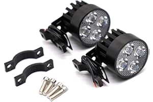 PONDWAY Motorcycle Fog Lights, 2Pcs 12W Motorbike LED Spot Light Auxiliary Lights Front Headlight with Allen key 12-85V White Waterproof (Black)