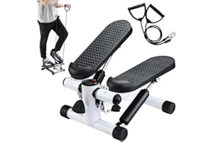 BAKAJI Stepper Entraînement Fitness Cardio Jambes Panches Panches Hanches avec écran LCD Calories Temps et Haltères Elastiques Allenamneté Bras Structure en Acier Inoxydable Pédales Antidérapantes