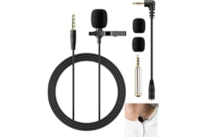 COALWOP Lavalier Microphone Grade Omnidirectional Lapel Mic with 1.5m 3.5 mm with Omnidirectional Pickup & Easy Clip-On System for iPhone Android Perfect for Interviews Podcasts Video Conferences Voice Notes