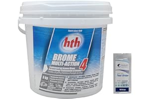 HEXAGON PISCINE ET SPA HTH Brome Action 4 Pastilles 20g - 5kg | Brome Lent Multiaction - Désinfection Régulière Multifonction - Dissolution Lente + 10 Tests HPS OFFERTS 6 en 1