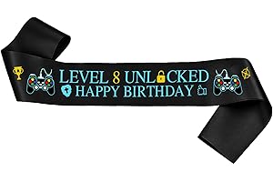 FUPOLARA Gaming 8th Birthday Decorations Sash - Boys Level 8 Unlocked Banners, Black Happy Birthday Sash for 8 Years Old Birthday Party Supplies