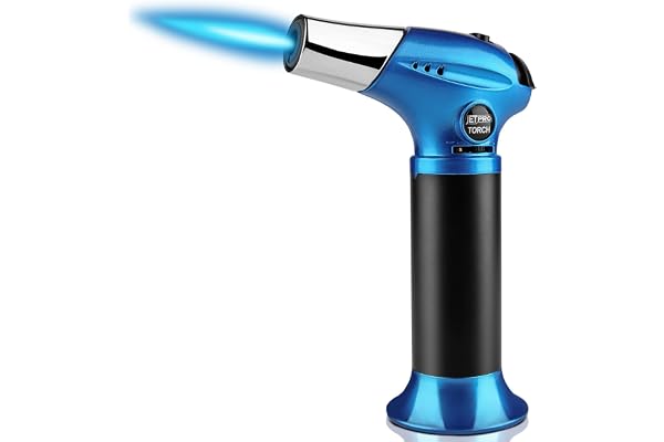 Torche au butane, Briquet torche de cuisine, Torche de cuisine rechargeable avec flamme réglable et verrouillage de sécurité pour desserts, barbecue, cuisine (gaz butane non inclus) (bleu)
