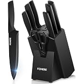 FOHERE 8-Piece Kitchen Knife Set with Built-in Sharpener Stainless Steel Knives Professional Kitchen Knives, Black
