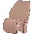 Grin Health SitRight Pro2 Medium Lumbar Support Backrest Cushion with Headrest Support Neck Rest Pillow Memory Foam Combo Kit - (Medium, Beige)