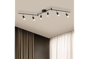 Bojim Lampy sufitowe LED, obrotowe, 6-kierunkowe reflektory sufitowe, sufitowe, kuchenne, czarne, reflektor do salonu, sypialni, oświetlenie ścieżki, sufitowe, 6 W, GU10, ciepła biel, 2700 K, 550 lm,