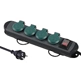 Electraline 62185 Regleta Base Multiple profesional para exteriores, 4 enchufes Schuko con enchufe IP44, cable de goma H07RN-