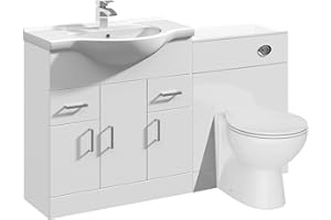 VeeBath Linx 1250 Vanity Unit Furniture Set, Wash Basin Bathroom Sink, WC, Toilet Pan, Soft Close, Quick Release Toilet Seat with Concealed Cistern-White (Flat Pack)
