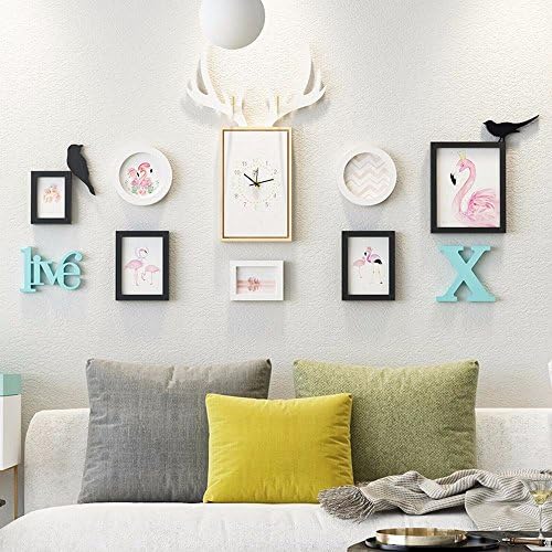 WOneww Photo Wall Background Wall Clock Combination Painting Nordic Living Room Modern Minimalist Sofa Creative Decoration Wall,