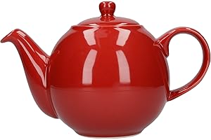 London Pottery 32160 Globe Teapot with Strainer, Ceramic, Red, 4 Cup Capacity (900 ml)