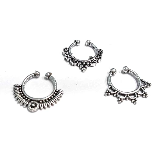 GURJARI JEWELLERS Oxidised Silver-Toned Beautiful Design Colur full Nosepin for Women and Girls